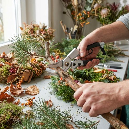 Artikel Gartenschere aus SK-5 Stahl mit gummierten Griffen, 18 cm, Schwarz-Silber