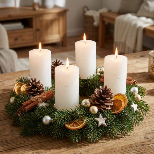 Stumpenkerzen Weiss Durchgefärbt Ø70x120mm 4er Set für Dekoration und Advent | Floristik24.ch