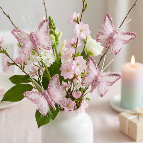 Federschmetterling Deko-Clips Rosa-Weiss 5x4,5cm 4 Stück für kreative Dekorationen | Floristik24.ch