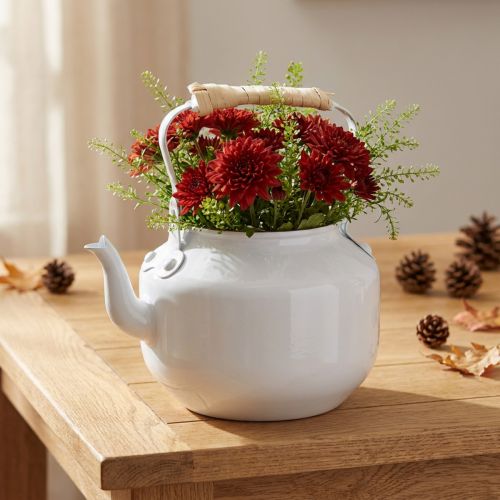 Deko-Teekessel Übertopf Metall 8,6cm x 16cm Weiss Shabby Chic Vintage Blumenvase | Floristik24.ch