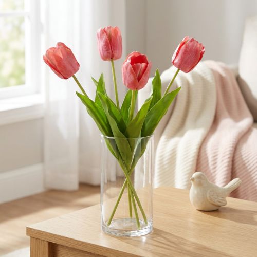 Artikel Tulpe Kunstblume Rot-Orange H67cm aus Seidenstoff