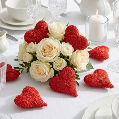 Sisalherzen Rot 7,5–9cm, Dekoherzen aus natürlichen Sisalfasern, 16 Stück für Hochzeit und Valentinstag | Floristik24.ch