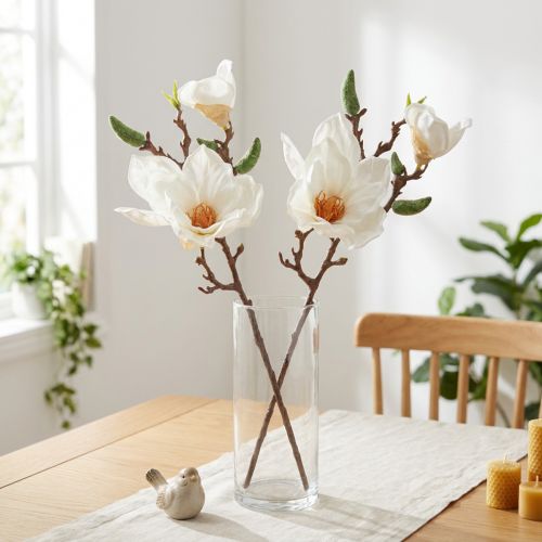 Magnolie Weiss Künstliche Blume Zweig 40cm 2er-Set