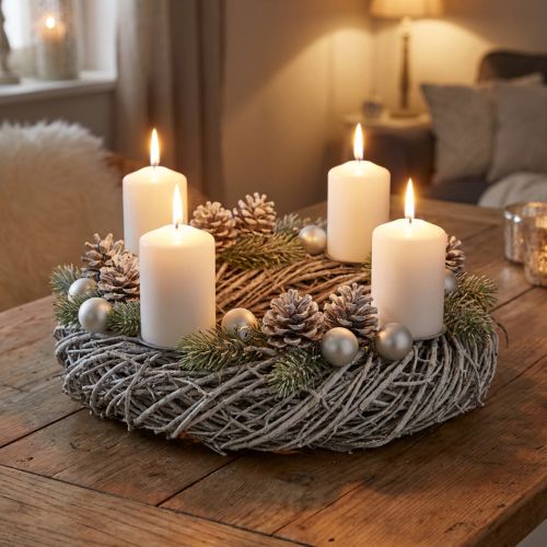 Kiefernkranz Holz Ø40cm Natur Weiss Shabby Chic Dekokranz Winterdeko | Floristik24.ch