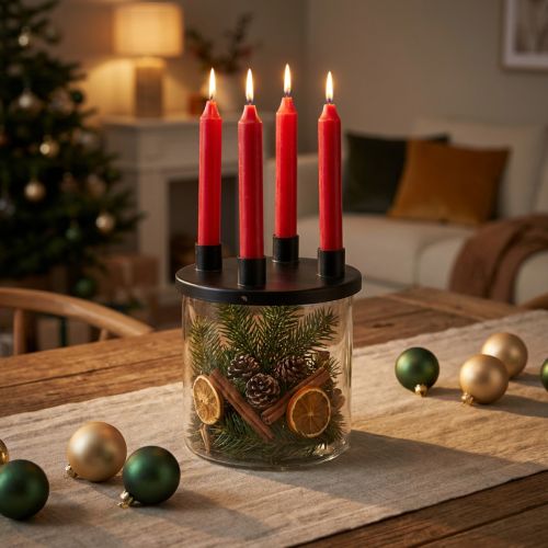Kerzenhalter aus Glas mit Stabkerzenaufnahmen, H 11 cm, Ø 10 cm, Schwarz und Transparent | Floristik24.ch