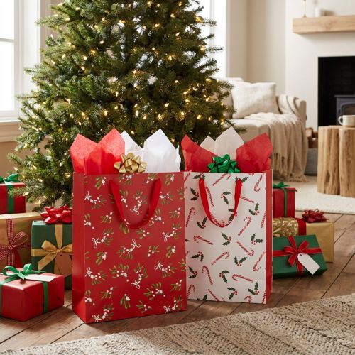 Geschenktaschen aus Papier 18×24×8cm mit Weihnachtsmotiven, 2er-Set | Floristik24.ch