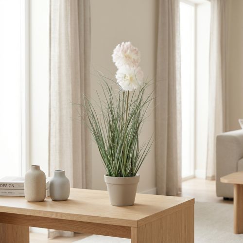 Künstliche Topfpflanze Bocksbart 58cm Weiss Gelb im Kunststofftopf | Floristik24.ch