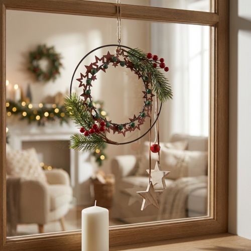 Weihnachtliche Hängedeko aus Metall und Holz mit Sternen, Ø19cm | Floristik24.ch