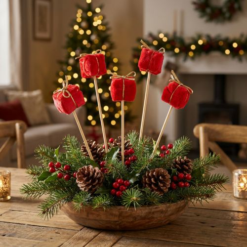 Blumenstecker aus Filz Weihnachten Päckchen Rot 2,5cm 15 Stück | Floristik24.ch