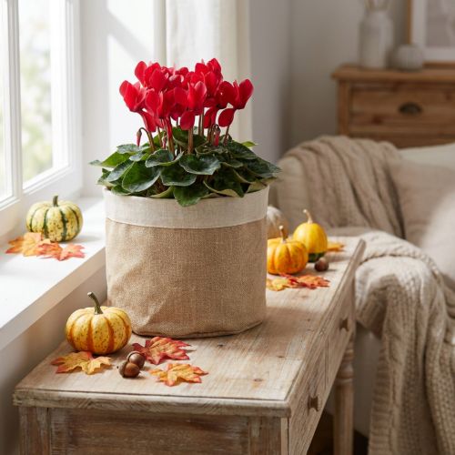 Jute Stoffkorb mit Kunststoffeinlage Ø26cm H21cm Naturfarbe – 3er Set | Floristik24.ch