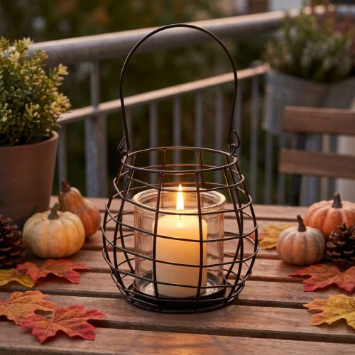 Gartenlaterne mit Henkel Metall Schwarz Windlicht Glas Ø17cm H15cm | Floristik24.ch
