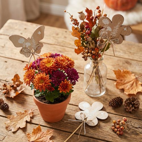 Blumenstecker aus Holz Schmetterling & Blume, 9 cm, Naturfarben, 12er-Set | Floristik24.ch