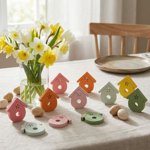 Artikel Vogelhaus-Streudeko aus Holz, bunt, 2,5–3,5 cm, 48 Stück