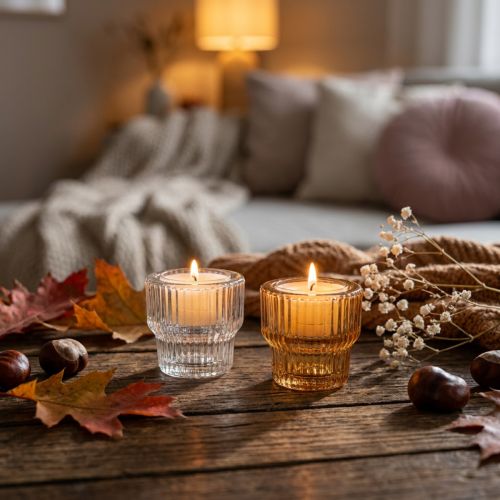 Teelichthalter Glas gerillt Ø5,5cm H5cm orange und rosa Set 2-teilig | Floristik24.ch