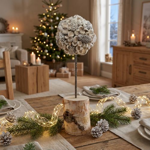 Holzdeko Baum Winterdeko Birke Eicheln Zapfen Weiss H40cm | Floristik24.ch