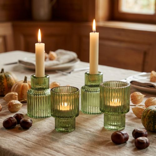 Glas-Stabkerzenhalter und Teelichthalter Grün H8cm, Ø5cm, 4er-Set | Floristik24.ch