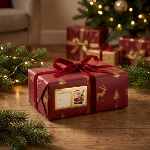 Weihnachts-Etiketten auf Rolle, Papier, 5,5 x 3,3 cm, 60-teilig, mit goldenen Details und Motiven | Floristik24.ch