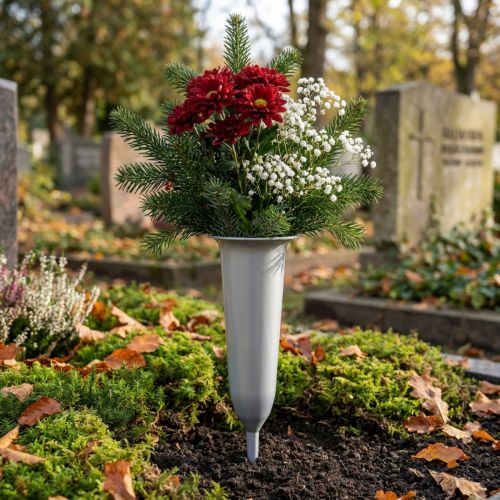 Grabvase aus Kunststoff Silber 28,5cm mit Steckdorn | Floristik24.ch