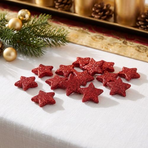 Sternen-Streudekoration 2,5 cm Rot mit Glimmer aus Kunststoff, 96 Stück | Floristik24.ch