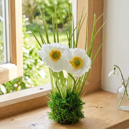 Künstliche Mohnblume Weiss mit Grasballen 23cm | Floristik24.ch