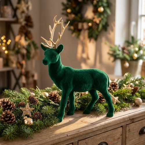 Hirsch Dekorationsfigur Grün Gold Kunststoff 27 cm | Floristik24.ch
