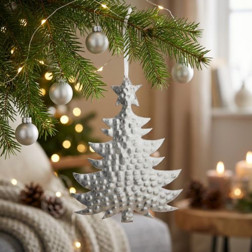 Anhänger Tannenbaum aus Metall Silber 20,5×15,5cm mit Band | Floristik24.ch