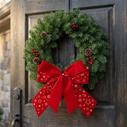 Rote Schleife Weihnachten Sterne Dekoschleife Outdoor 21cm 2St | Floristik24.ch