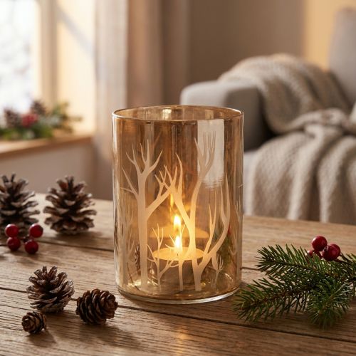 Windlicht Glas mit Baum-Silhouetten Ø9,5cm H13,5cm Braun | Floristik24.ch