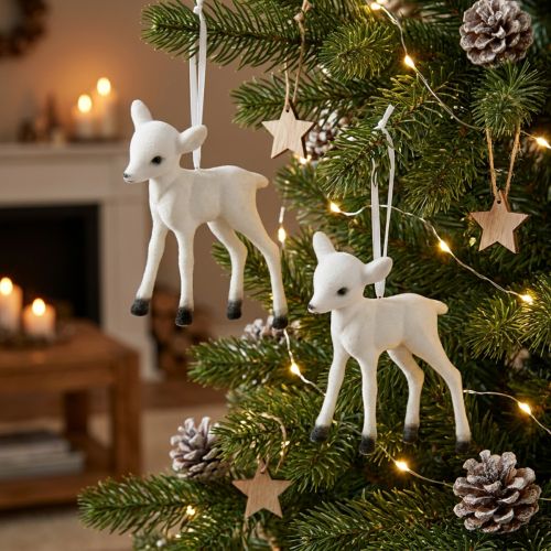 Artikel Weihnachtsdeko Rentier beflockt Weiss Schwarz 8 x 3 x 9 cm 2 Stück