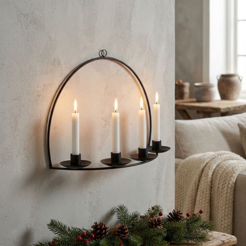 Wandkerzenhalter Metall Schwarz 35×24cm für Stabkerzen | Floristik24.ch