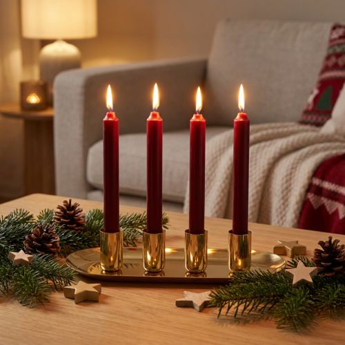 Kerzenteller aus Metall mit Stabkerzenhaltern Gold 23x9x4,5 cm | Floristik24.ch