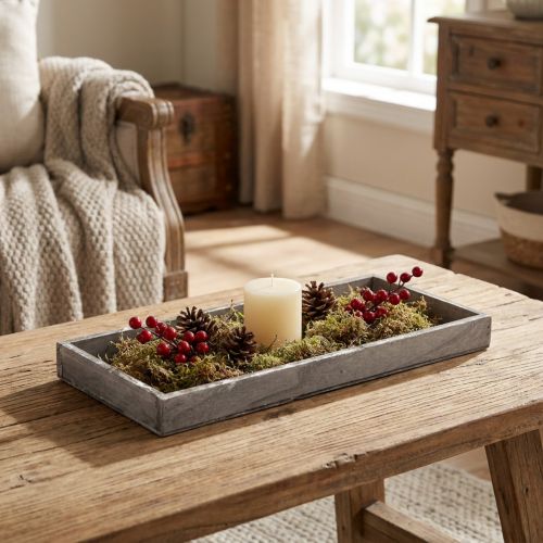 Holztablett Rechteckig Vintage Grau Weiss 35×15×3cm Dekotablett Innenbereich | Floristik24.ch