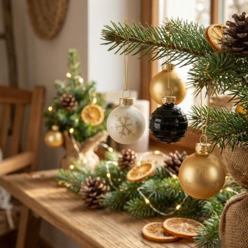 Mini-Weihnachtskugeln Glas Ø3cm, 9-teilig in Weiss, Schwarz und Gold | Floristik24.ch
