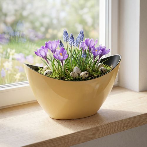 Pflanzschale aus Kunststoff, Gelb, Oval, 20x9x12cm für Frühjahrsdeko | Floristik24.ch