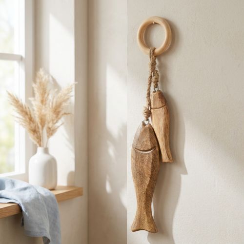 Holzfische aus Mangoholz zum Hängen Natur 10/15 cm mit Jutekordel | Floristik24.ch