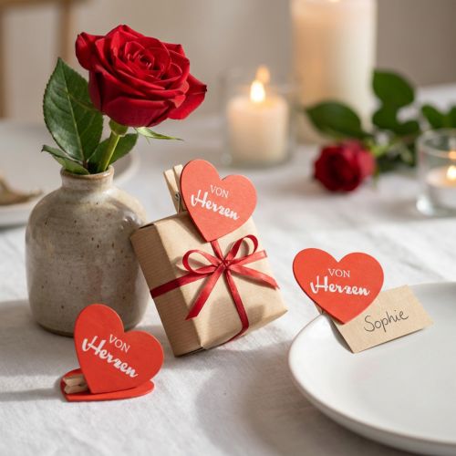 Holzklammer mit Herz und Spruch, Rot, 7×6 cm, Dekoration, 48 Stück | Floristik24.ch