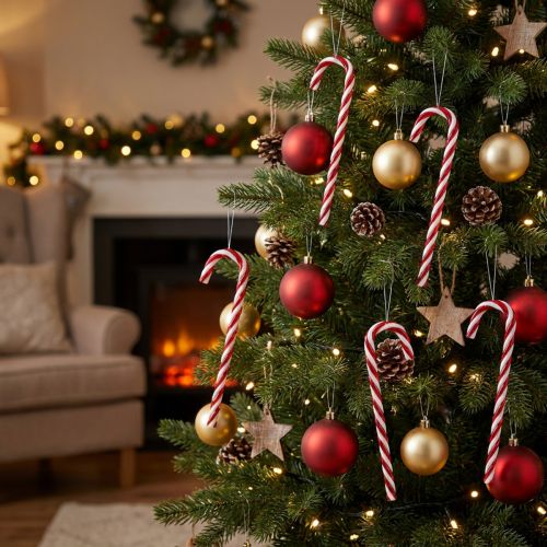 Christbaumschmuck Zuckerstange Kunststoff 18 cm Rot-Weiss 12 Stück | Floristik24.ch