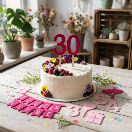 Artikel Tischdekoration aus Filz Rosa Pink – DIY-Set mit Zahlen und Schriftzug – 27,5 × 19,5 cm