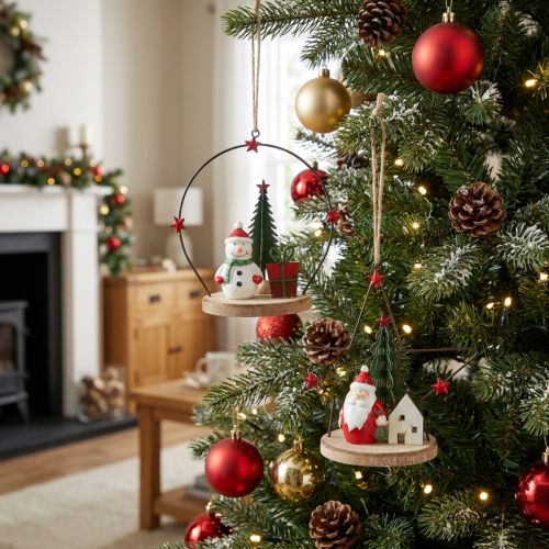Dekohänger Weihnachtsmann und Schneemann mit Stern, Holz und Metall, H13cm, 2er-Set | Floristik24.ch