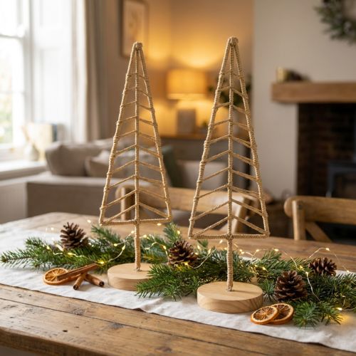 Tannenbaum Dekoaufsteller aus Metall und Holz Natur H39cm 2er-Set | Floristik24.ch