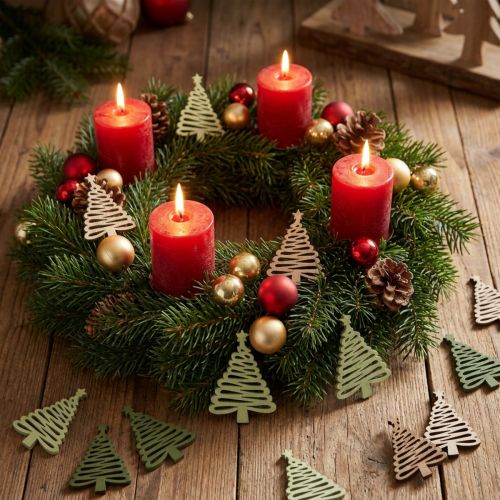 Streuteile aus Holz Weihnachten Tannenbaum mit Stern 3x4,5 cm Grün Natur 72 Stück | Floristik24.ch
