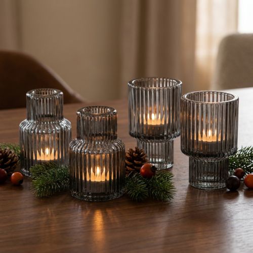 Kerzenständer aus Glas Grau H8cm 4er-Set | Floristik24.ch