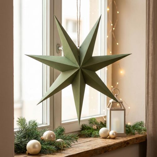 Stern aus Papier und Jute Grün 60 cm Weihnachtsdekoration | Floristik24.ch