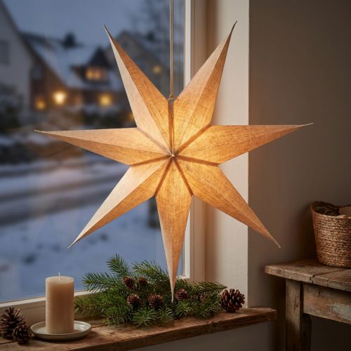 Papierstern beleuchtet mit Jute, Natur, 60 cm | Floristik24.ch