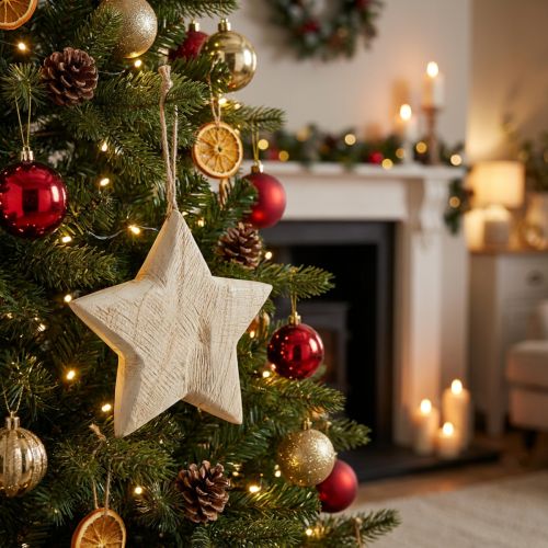 Holzstern Natur Weihnachtsanhänger 13,5 cm FSC-Holz | Floristik24.ch