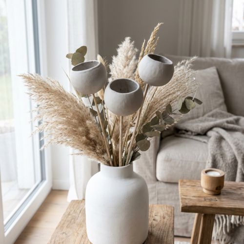 Artikel Trockenblumen Bell Cups am Stiel Grau 37cm 3 Stück