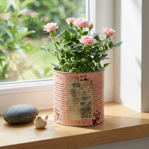 Artikel Blumentopf Metall Lachs Ø15,5cm H15cm mit Vintage-Dekor für Innen- und Aussenbereich