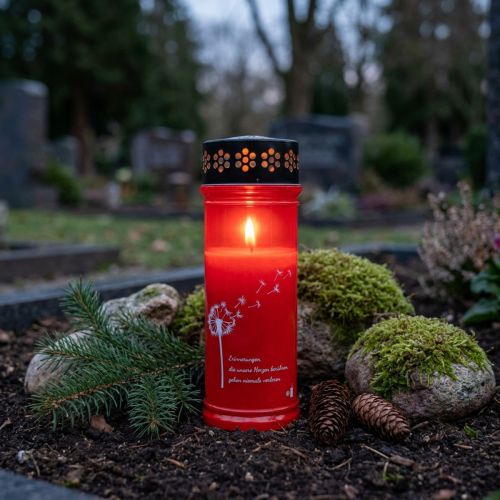 Artikel Grabkerze mit Spruch Mit Motiv Rot Ø7,5cm H21cm 110h