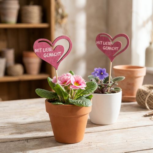 Blumenstecker Holz Herzform 7cm Pink Natur für DIY Deko 12 Stück | Floristik24.ch
