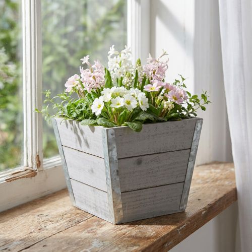 Blumenkasten aus Holz, Übertopf, Shabby Chic, 19x19x15.5 cm, Grau | Floristik24.ch